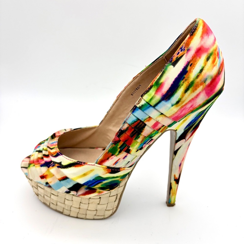 River Island Multicolor Abstract Pleated Peep Toe Platform Heels Pumps EU 38 7.5 - Picture 10 of 11